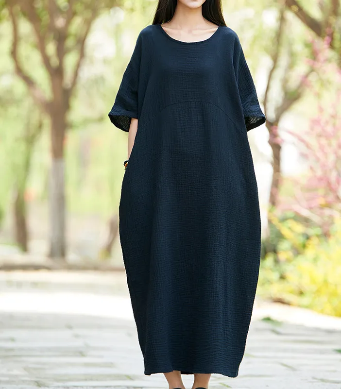 Short Sleeve Women Dresses Casual Linen Cotton Women Dresses BXF97215