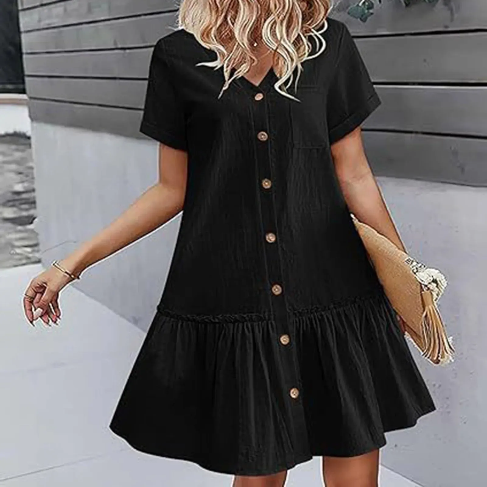 Sleeveless Halter Neck Flowy Pleated Mini Cocktail Evening Party Formal Casual Formal Dress