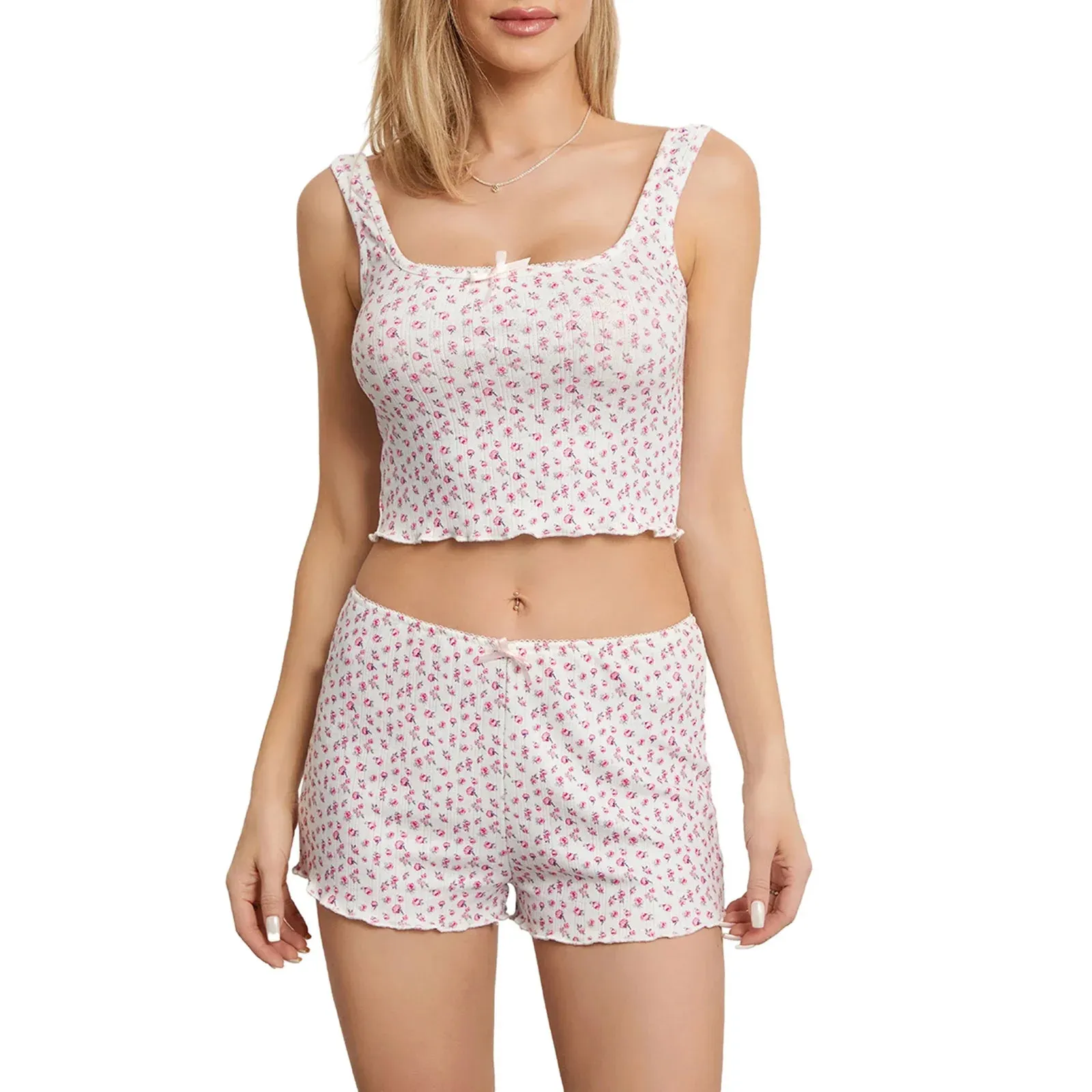 Sleeveless Square Neck Camisole Shorts Loungewear Y2k Floral Pajamas