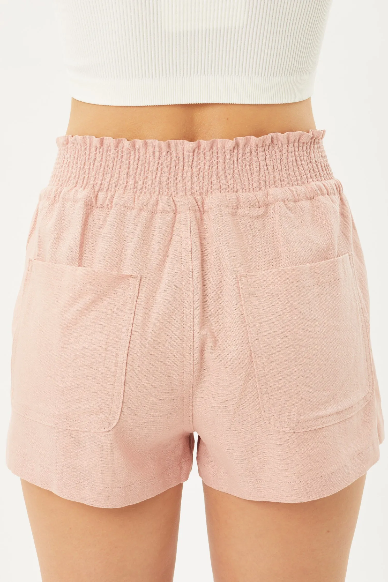 Smocked Waist Linen Shorts