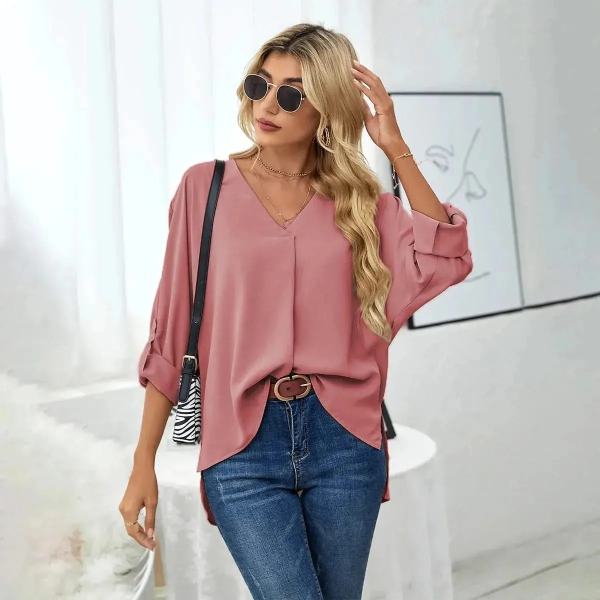 Solid Casual Loose Blouses For Women