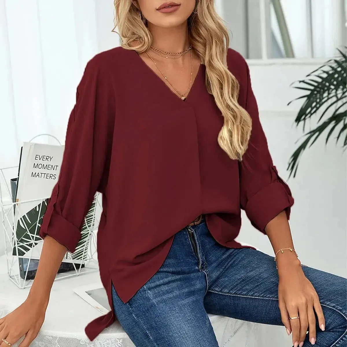 Solid Casual Loose Blouses For Women