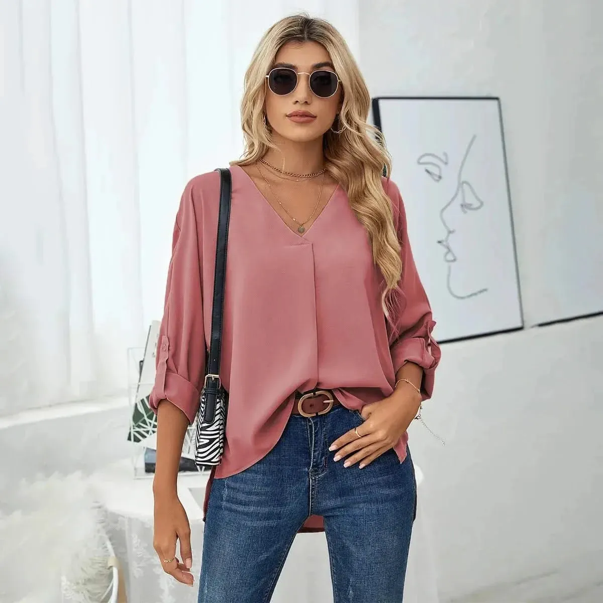 Solid Casual Loose Blouses For Women