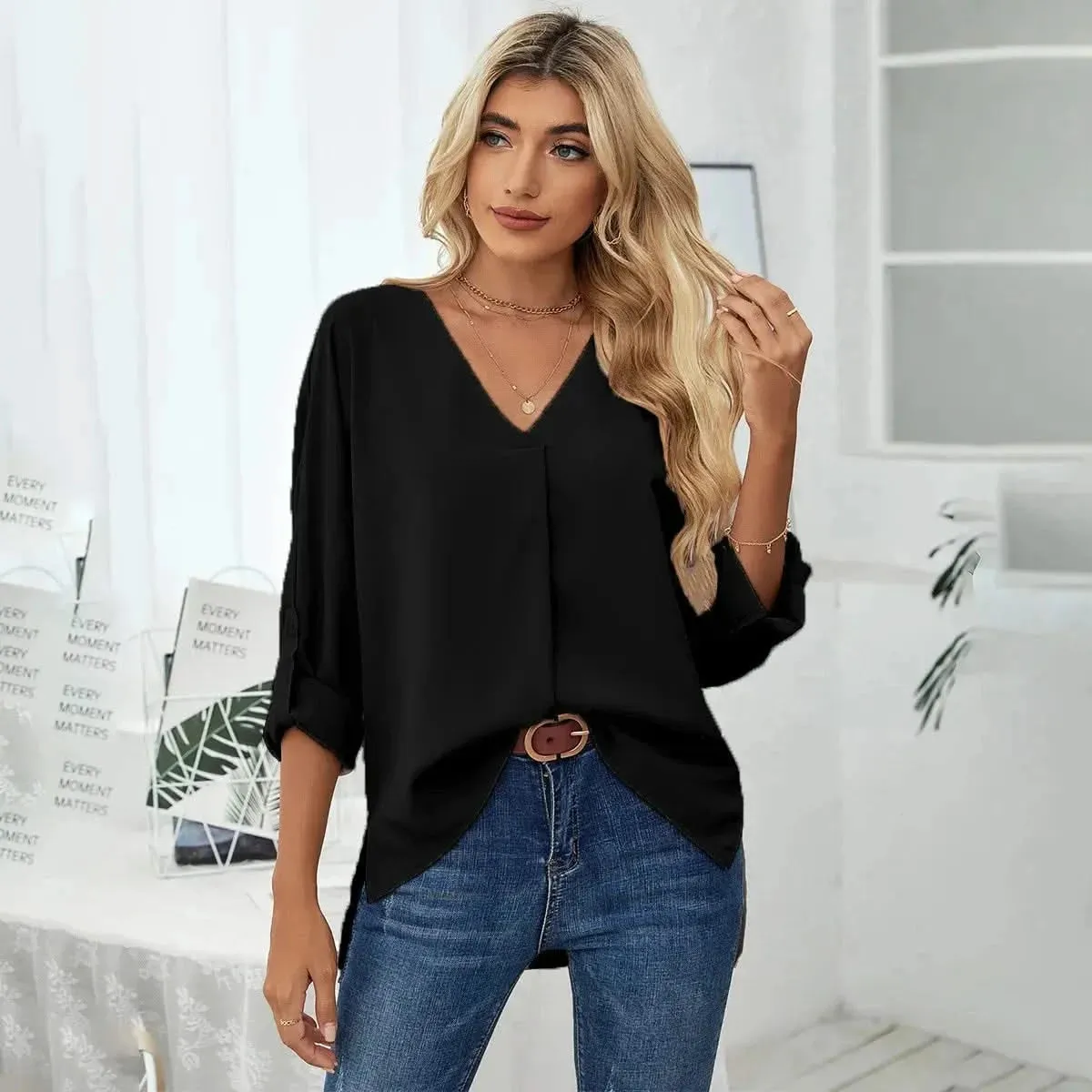 Solid Casual Loose Blouses For Women