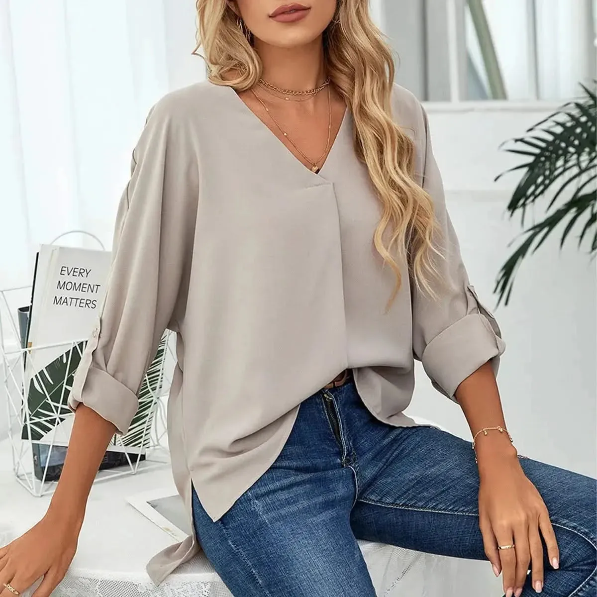 Solid Casual Loose Blouses For Women