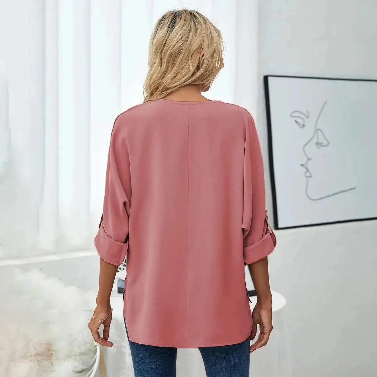 Solid Casual Loose Blouses For Women