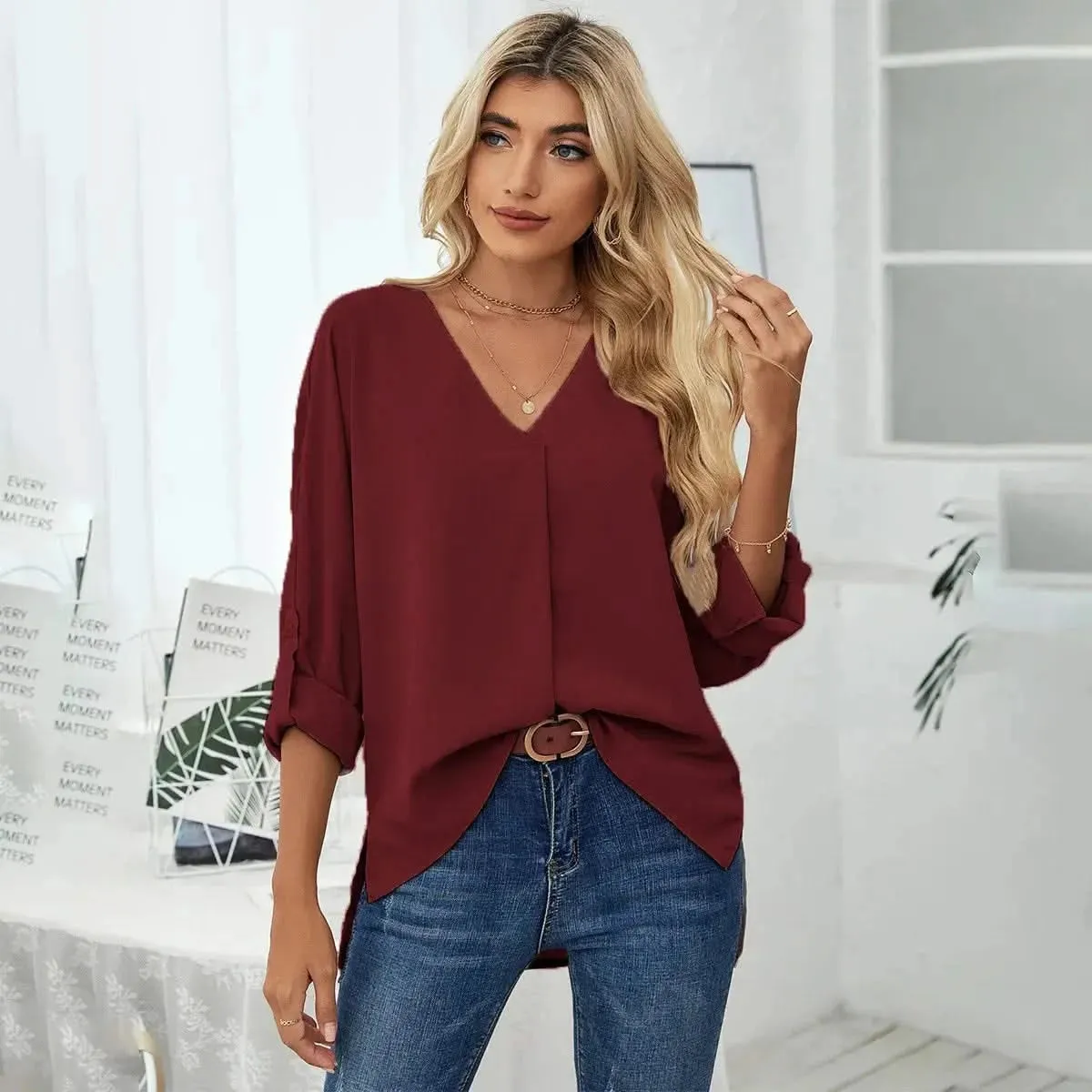 Solid Casual Loose Blouses For Women