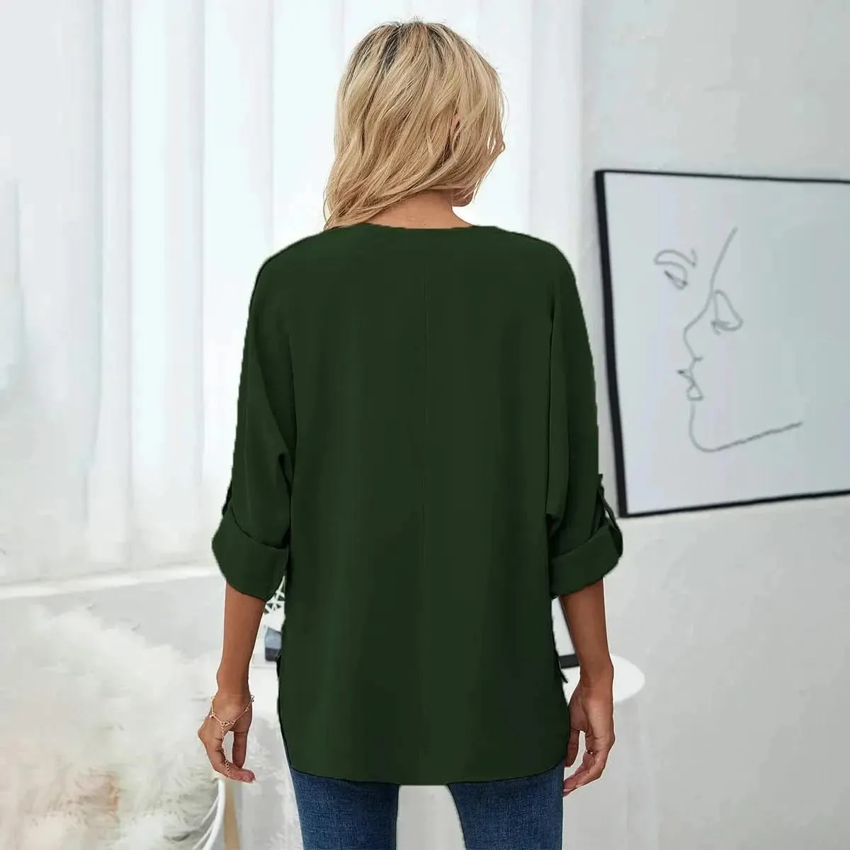 Solid Casual Loose Blouses For Women