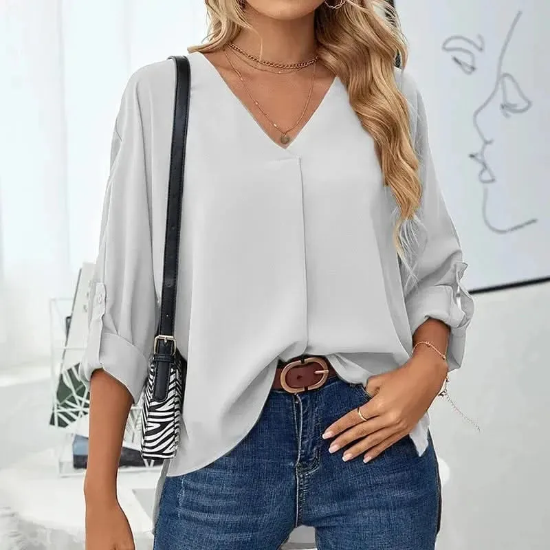 Solid Casual Loose Blouses For Women