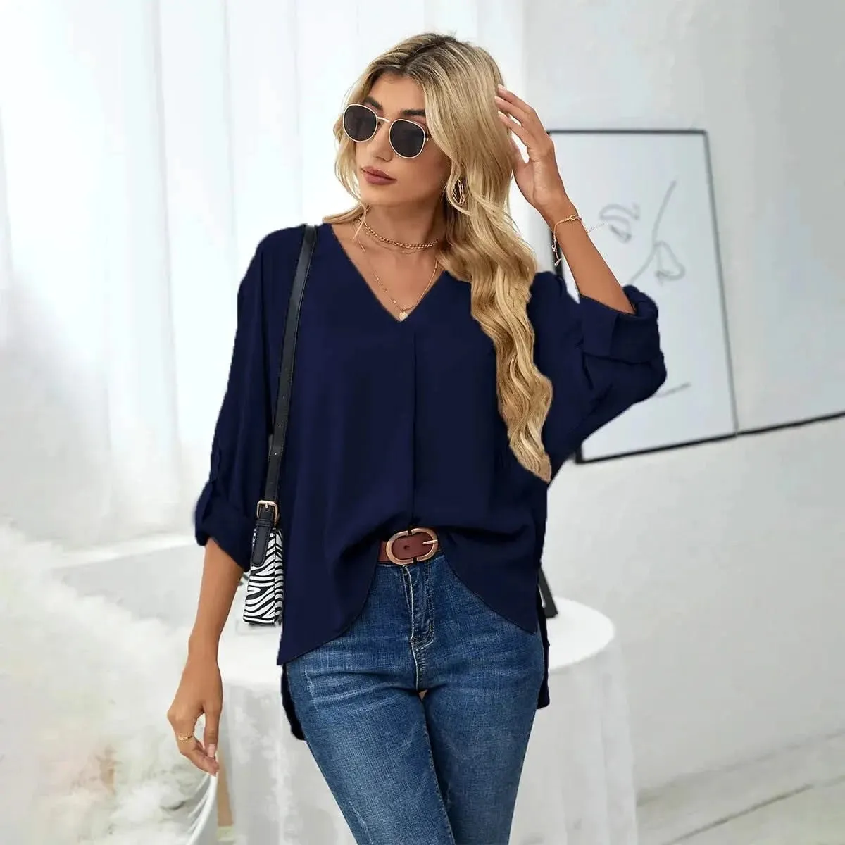 Solid Casual Loose Blouses For Women