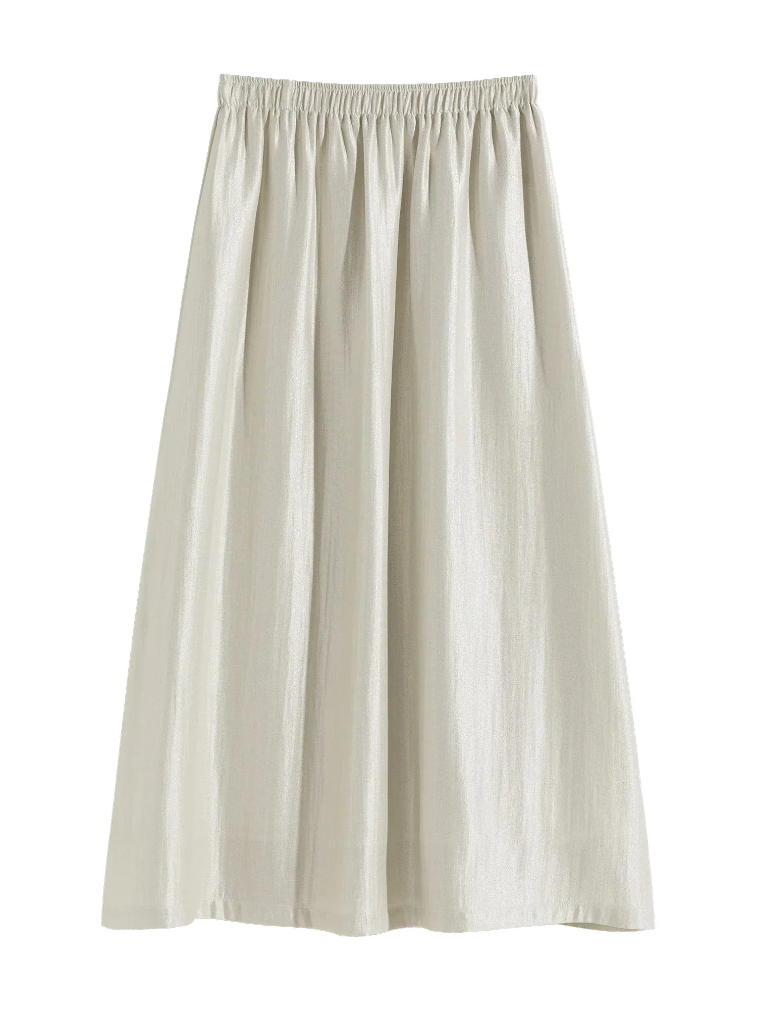 Solid Long High Waist Elastic Silver Grey Draped A-Line Temperament Commuter Skirt