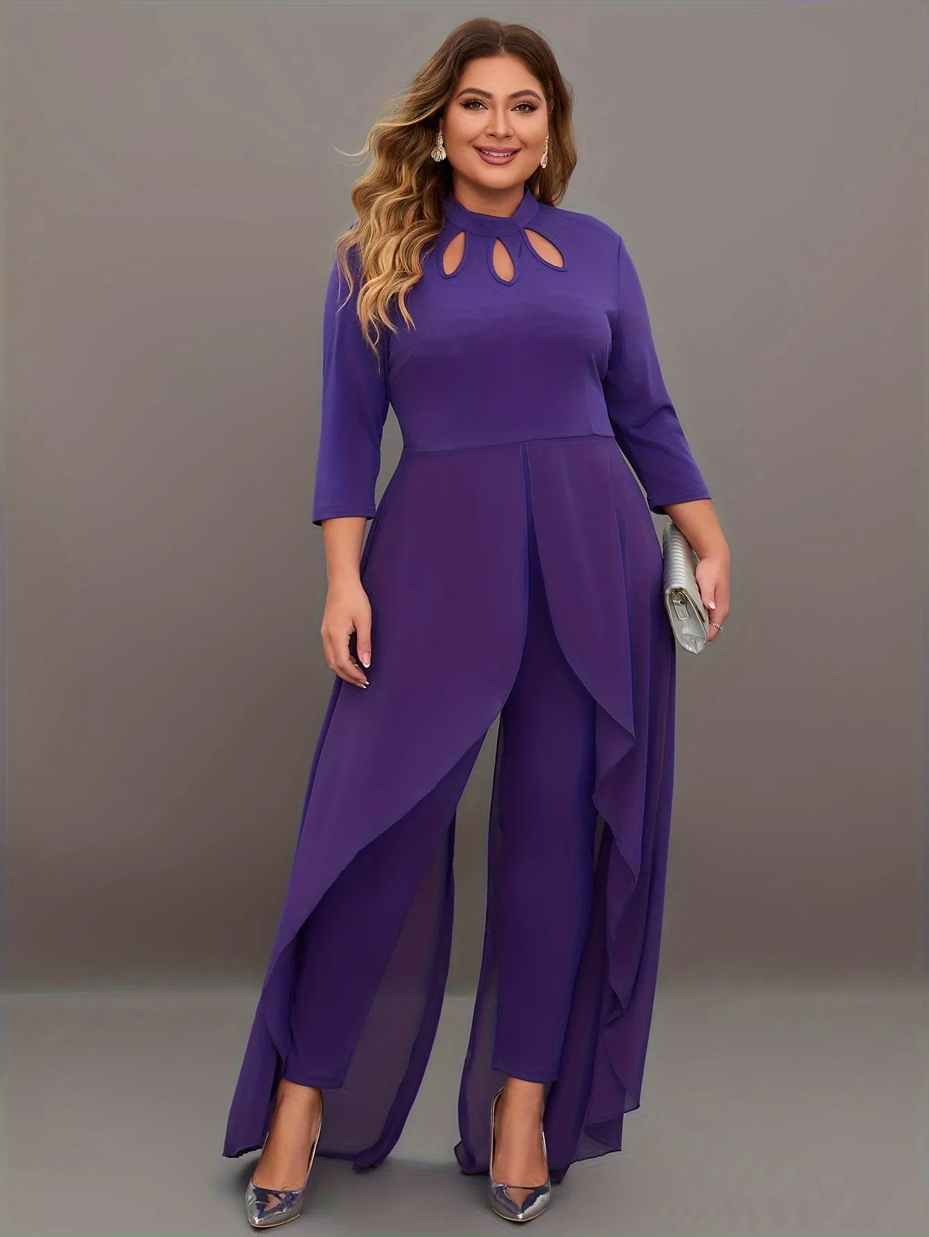 Style Women's Plus Solid Cut Out Half Sleeve Jumpsuit