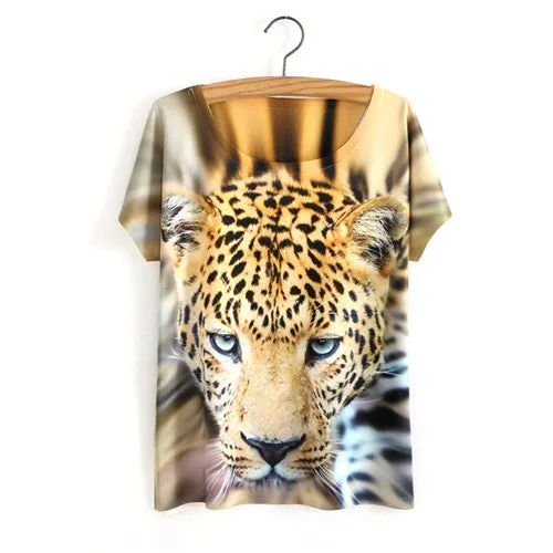 Summer Style White Tiger 3D Print T-Shirt Women Summer Clothes 2017 Round Collar Women T Shirt Female Tops