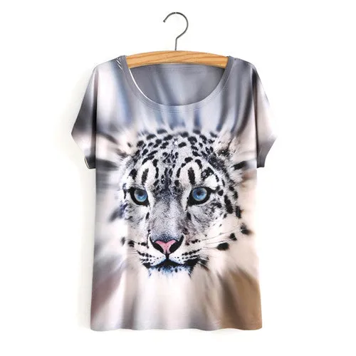 Summer Style White Tiger 3D Print T-Shirt Women Summer Clothes 2017 Round Collar Women T Shirt Female Tops