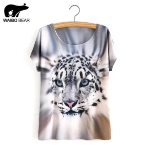 Summer Style White Tiger 3D Print T-Shirt Women Summer Clothes 2017 Round Collar Women T Shirt Female Tops