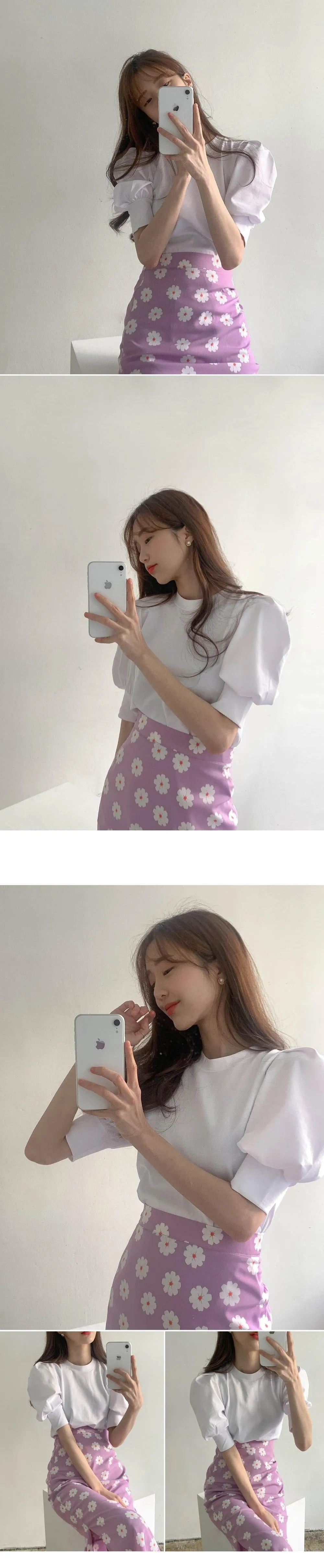 Summer two piece suits high waist long print  A Line skirts short sleeves Tops