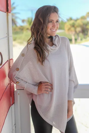 Taupe Poncho Sweater with Buttons