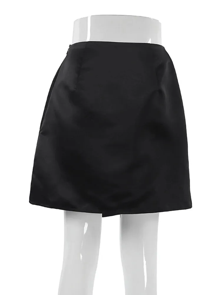 TAVIMART  -  A Line Mini Skirts Women Asymmetric Hight Waist  Casual Basic Skirts  Women Casual  Office Lady Black Summer Skirts