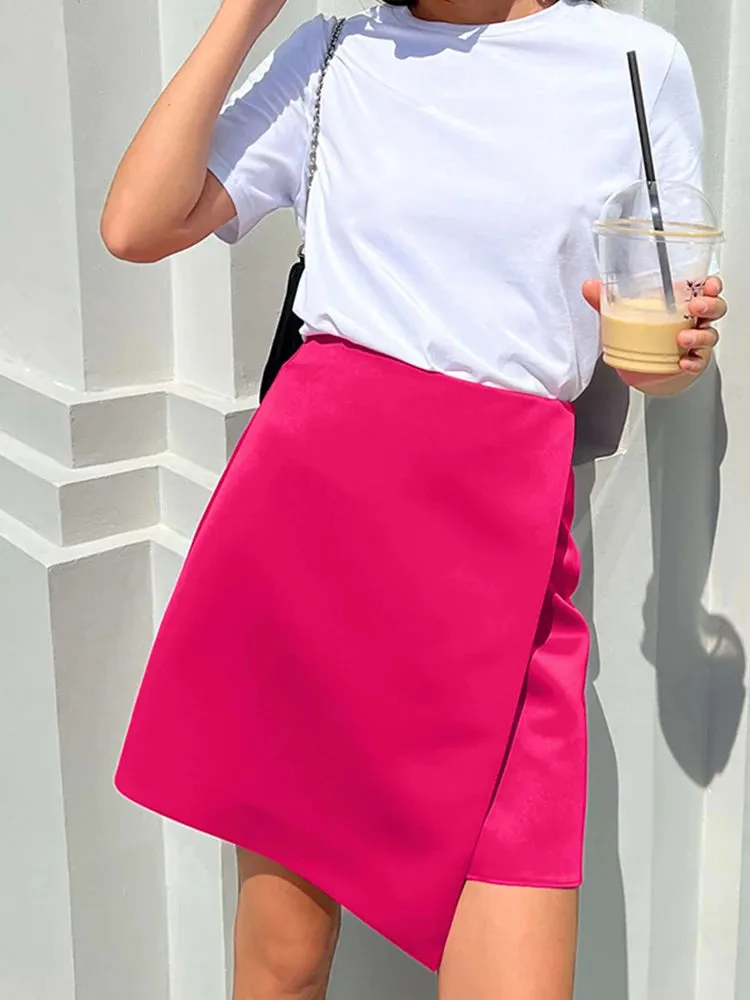 TAVIMART  -  A Line Mini Skirts Women Asymmetric Hight Waist  Casual Basic Skirts  Women Casual  Office Lady Black Summer Skirts