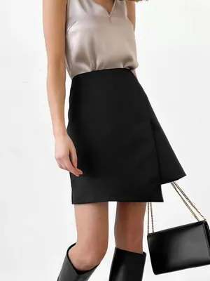 TAVIMART  -  A Line Mini Skirts Women Asymmetric Hight Waist  Casual Basic Skirts  Women Casual  Office Lady Black Summer Skirts