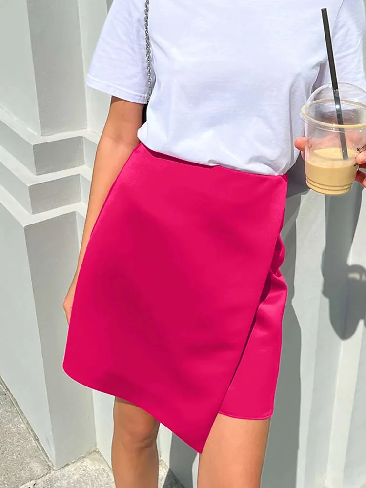 TAVIMART  -  A Line Mini Skirts Women Asymmetric Hight Waist  Casual Basic Skirts  Women Casual  Office Lady Black Summer Skirts