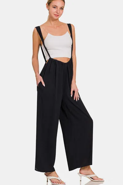 Tie Back Suspender Jumpsuit with Pockets