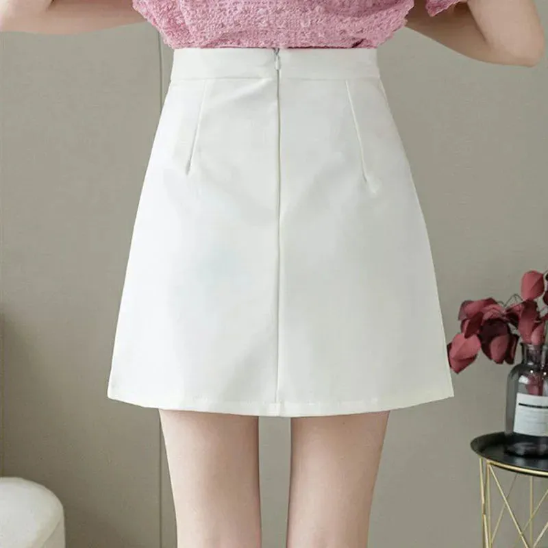 Toleet-Korean Chic Button Pleated Skirts Women Y2K Preppy Style High Waist Mini Skirts Female All-Match Zip A-Line Short Skirt