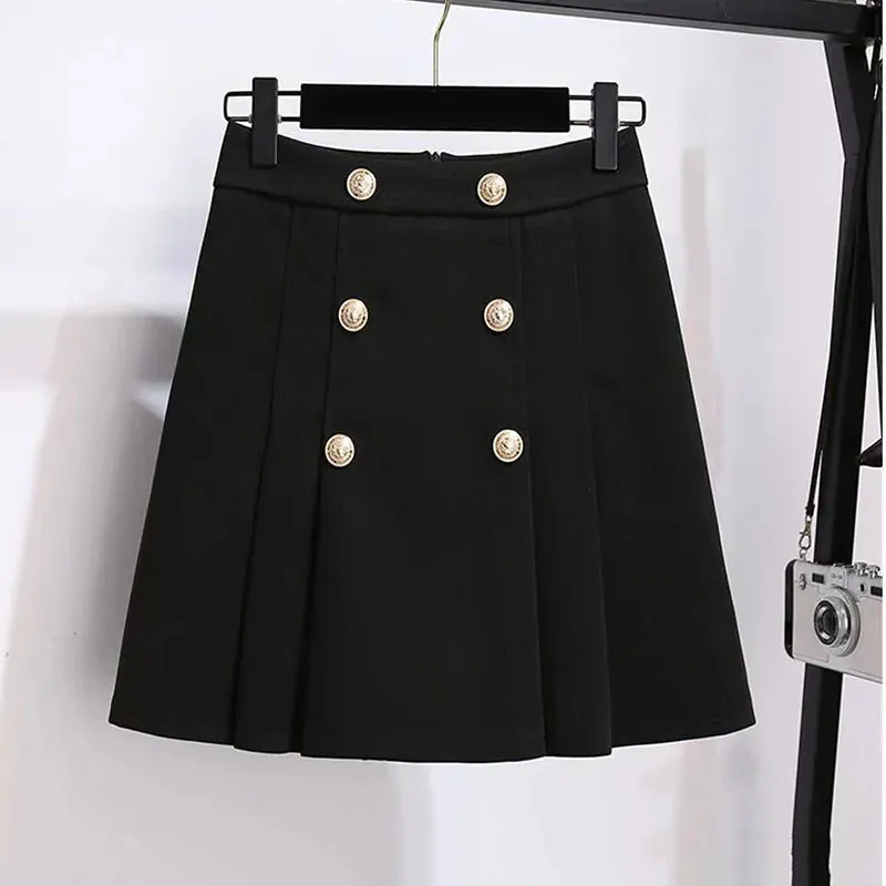 Toleet-Korean Chic Button Pleated Skirts Women Y2K Preppy Style High Waist Mini Skirts Female All-Match Zip A-Line Short Skirt