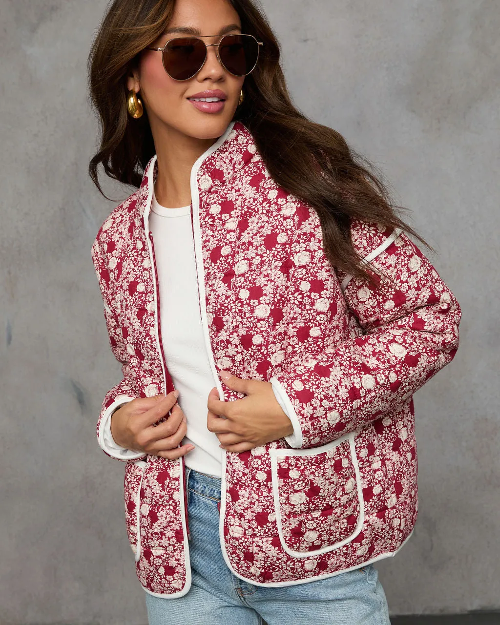 Warm Rose Quilted Zip Up Jacket