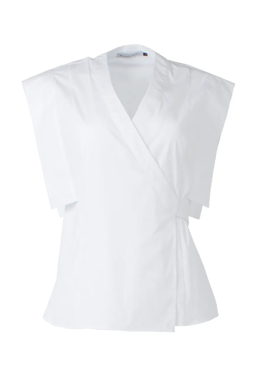 White stretch cotton wrap shirt made from Egyptian cotton by Tessitura Monti