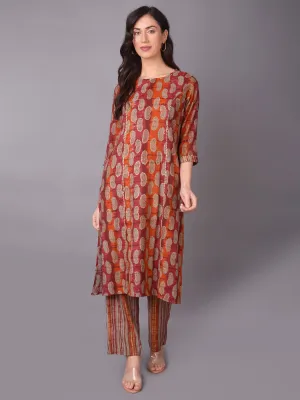 Women Red Paisley Printed Kurta With Comfort Pant