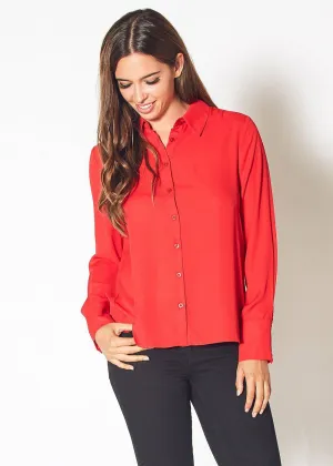 Women's Button Up Basic Everyday Shirt in Bright Red