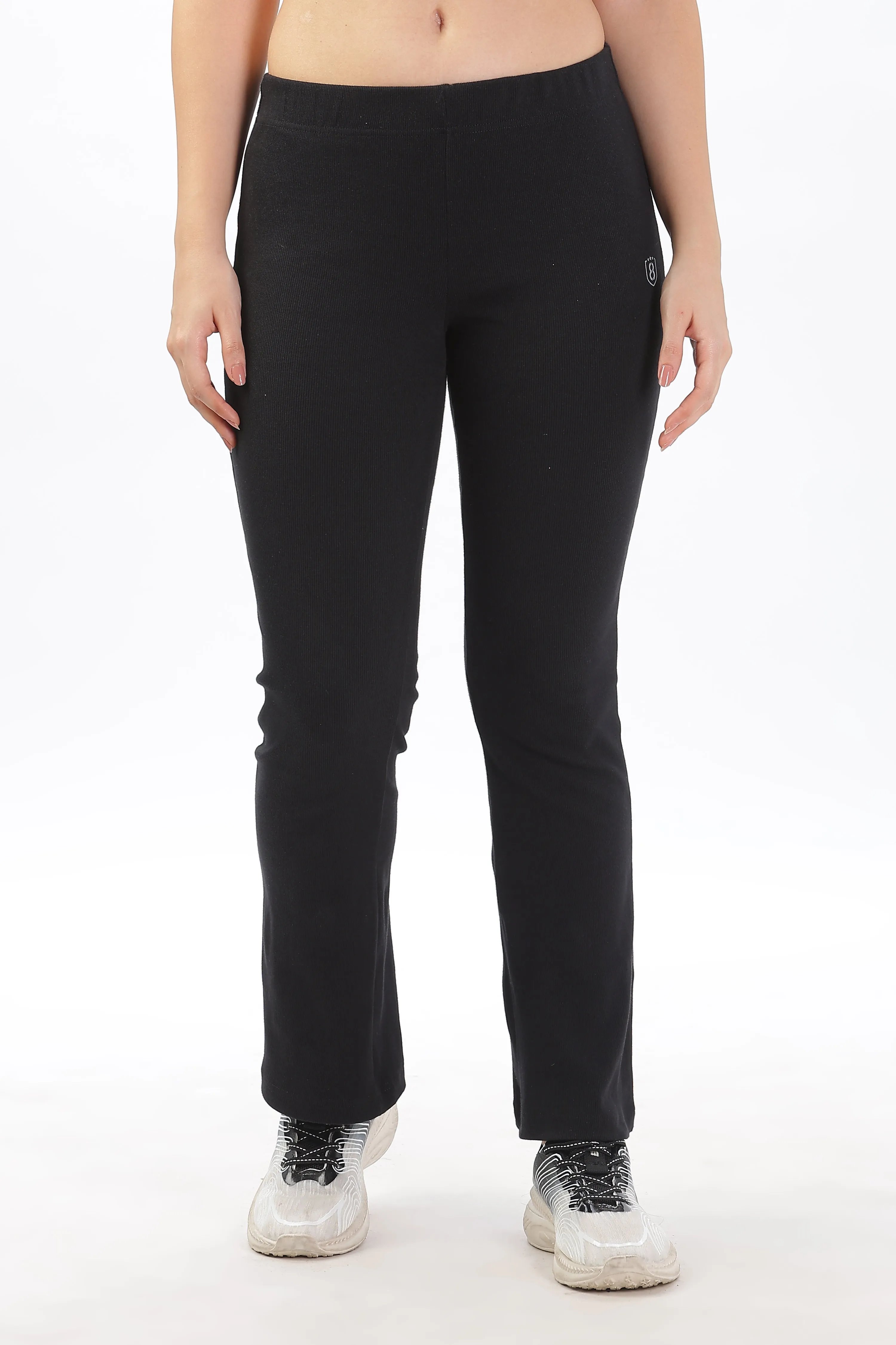 Women's Cotton Slim Flared Stretchy and Comfort Fit Pant (Black)