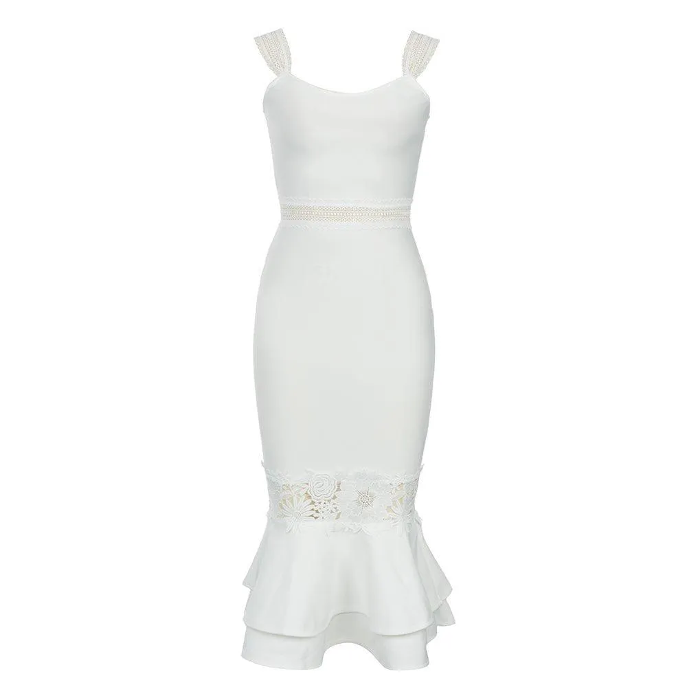 Women's White Lace-Up Midi Bandage Dress | Sleeveless Summer Wedding Guest Attire