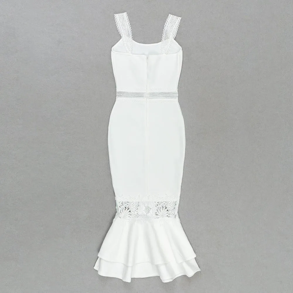 Women's White Lace-Up Midi Bandage Dress | Sleeveless Summer Wedding Guest Attire