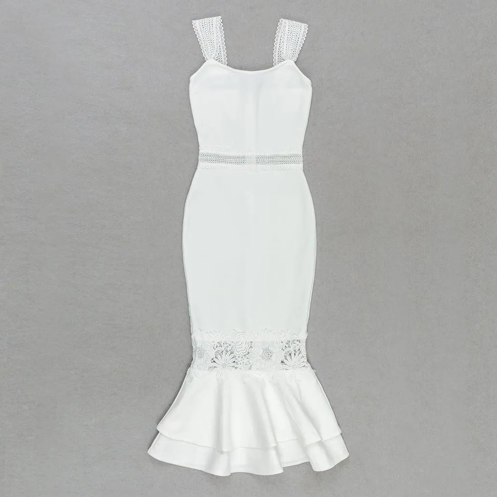 Women's White Lace-Up Midi Bandage Dress | Sleeveless Summer Wedding Guest Attire