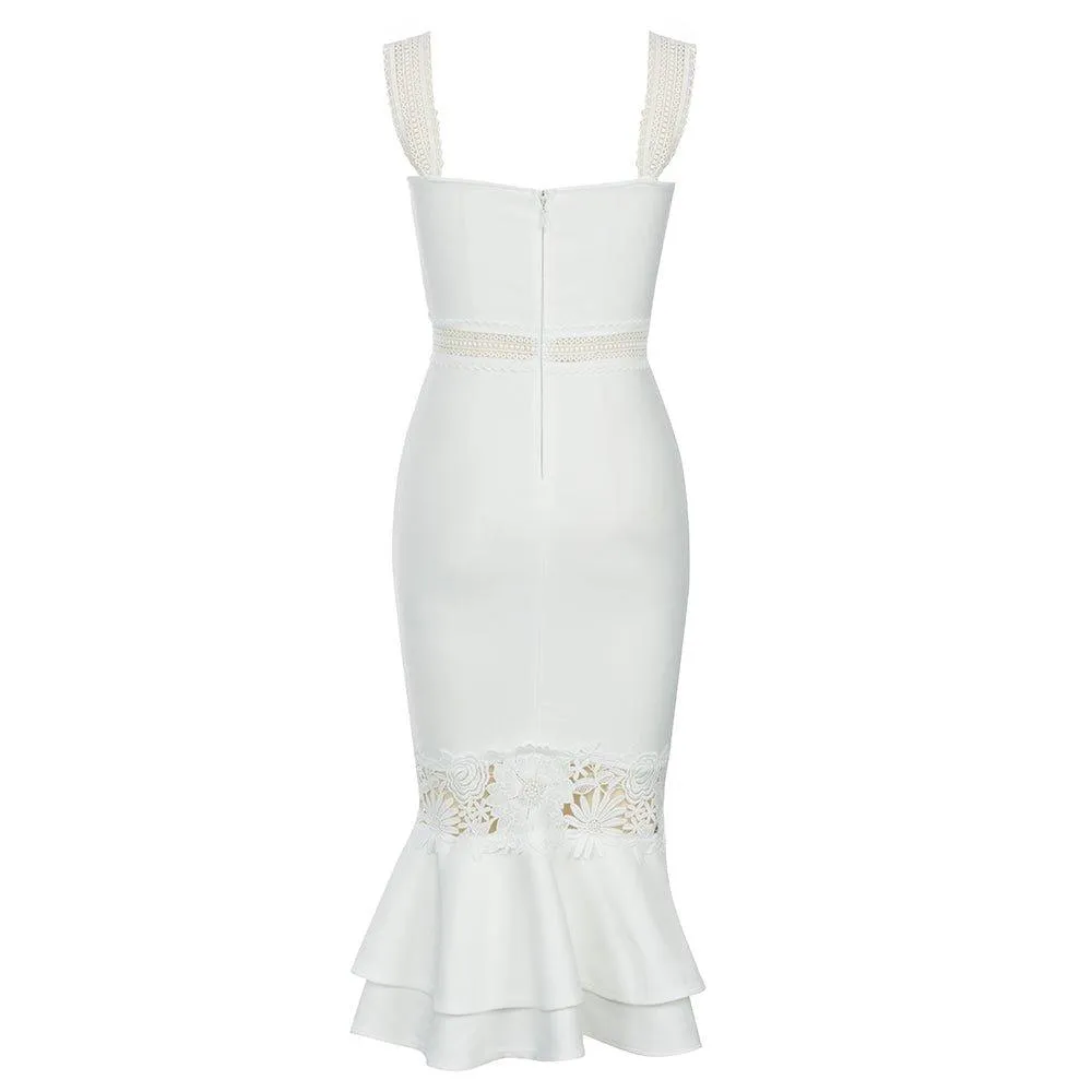 Women's White Lace-Up Midi Bandage Dress | Sleeveless Summer Wedding Guest Attire