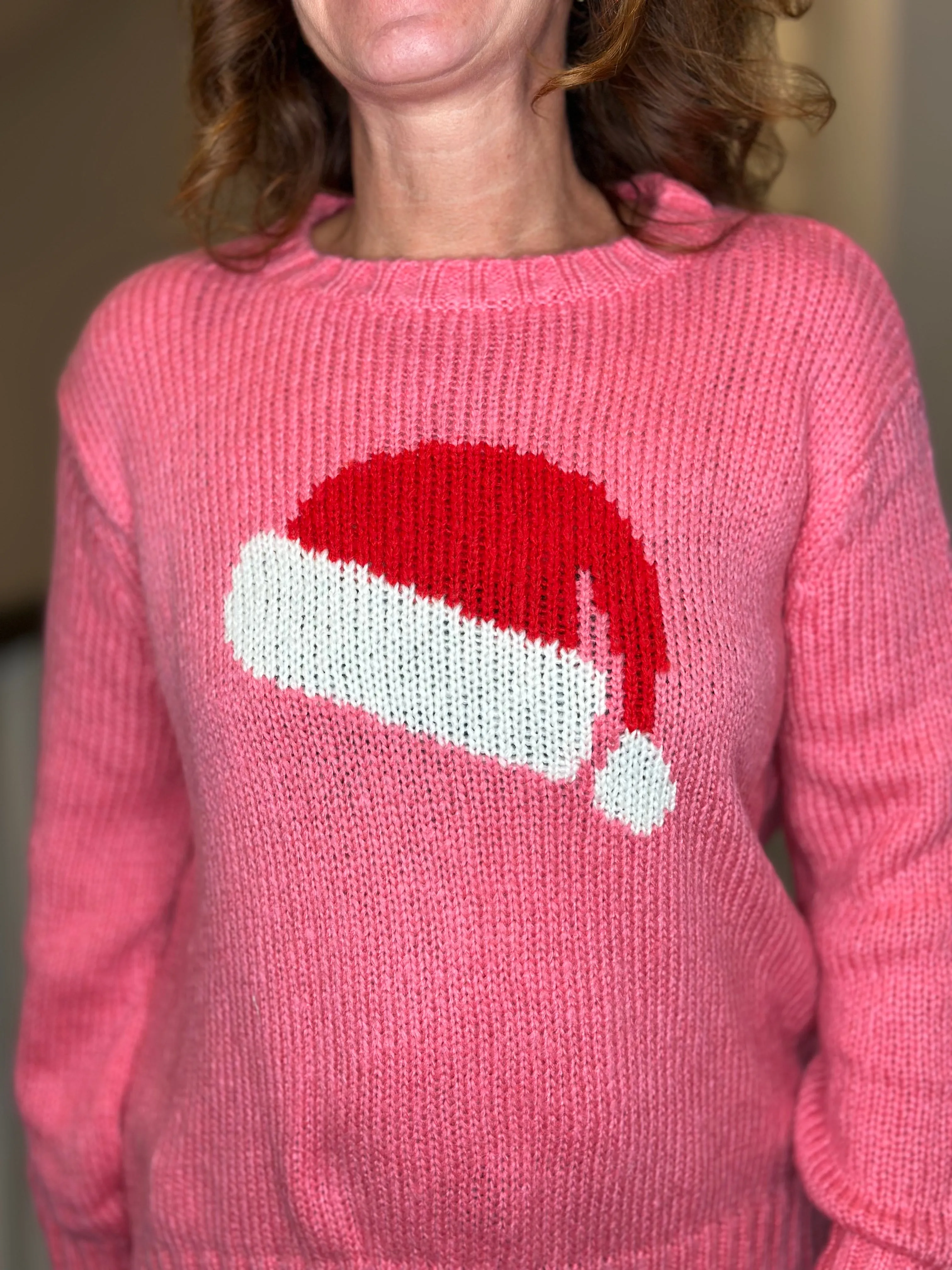 Wooden Ships Santa Hat Crew Sweater in Cherry Pastile